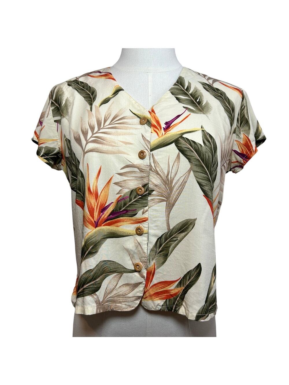 Vintage Paradise Found Bird of Paradise Rayon Crop Top Made in Hawaii XS